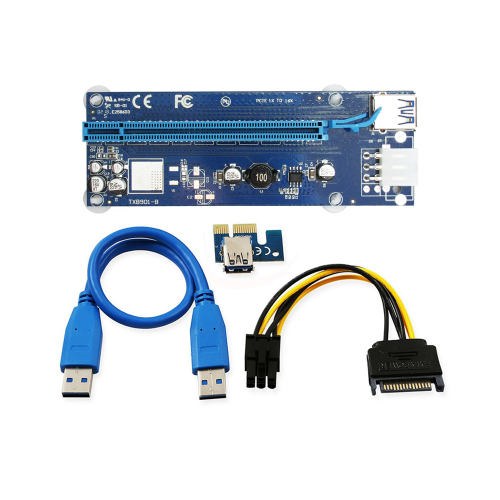 Удължител No Brand Riser, PCI-E 1X to 16X + USB 3.0 Кабел, Син - 17049 Удължител No Brand Riser, PCI-E 1X to 16X + USB 3.0 Кабел, Син - 17049