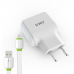 Мрежово зарядно устройство EMY MY-220 5V 2.4A, Универсално, 2 x USB, С Micro USB кабел, Бял - 14444