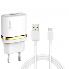 Мрежово зарядно устройство, LDNIO DL-AC50, 5V 1A, Универсално, 1 x USB, С Micro USB кабел, Бял - 14370