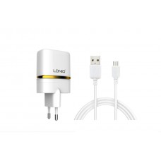 Мрежово зарядно устройство, LDNIO DL-AC52, 5V 2.4A, Универсално, 2 x USB, С Micro USB кабел, Бял - 14372