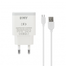Мрежово зарядно устройство EMY MY-A301Q, Quick Charge 3.0, Micro USB Кабел, Бял - 14959