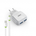 Мрежово зарядно устройство EMY MY-220 5V 2.4A, Универсално, 2 x USB, С кабел за iPhone 5/6/7, Бял - 14445