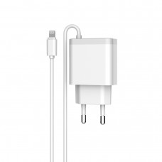 Мрежово зарядно устройство LDNIO A321, 5V 3.1A, 2 x USB, С кабел за iPhone 5/6/7SE, Бял - 14742