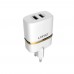 Мрежово зарядно устройство, LDNIO DL-AC52, 5V 2.4A, Универсално, 2 x USB, С кабел за iPhone 5/6/7SE, Бял - 14373
