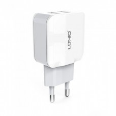 Мрежово зарядно устройство, LDNIO A2202, 5V 2.4A, Универсално, 2 x USB, без кабел, Бял - 14368