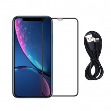 Стъклен протектор за целия дисплей Remax Warriors, за iPhone XR, +Lightning кабел, 0.3 mm, Черен - 52504