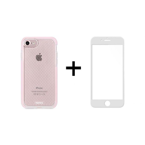 Комплект стъклен протектор + Калъф Remax Crystal, за iPhone 7/8, Бял - 52358
